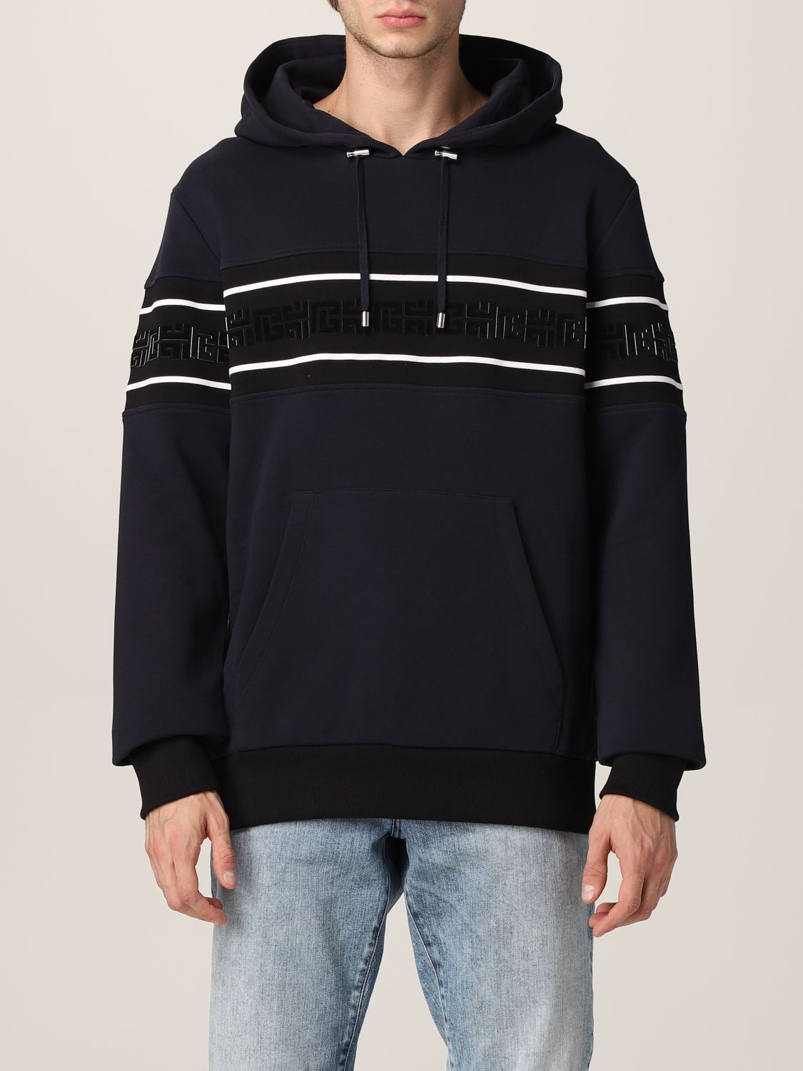 BALMAIN: hoodie with logo | Sweatshirt Balmain Men Navy Sweatshirt WH1JR002273J GIGLIO.COM