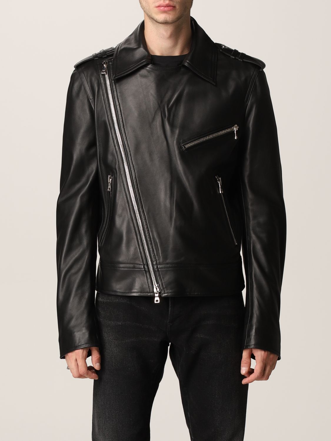 attribut Regelmæssigt så BALMAIN: leather biker jacket | Jacket Balmain Men Black | Jacket Balmain  WH1TD055L115 GIGLIO.COM