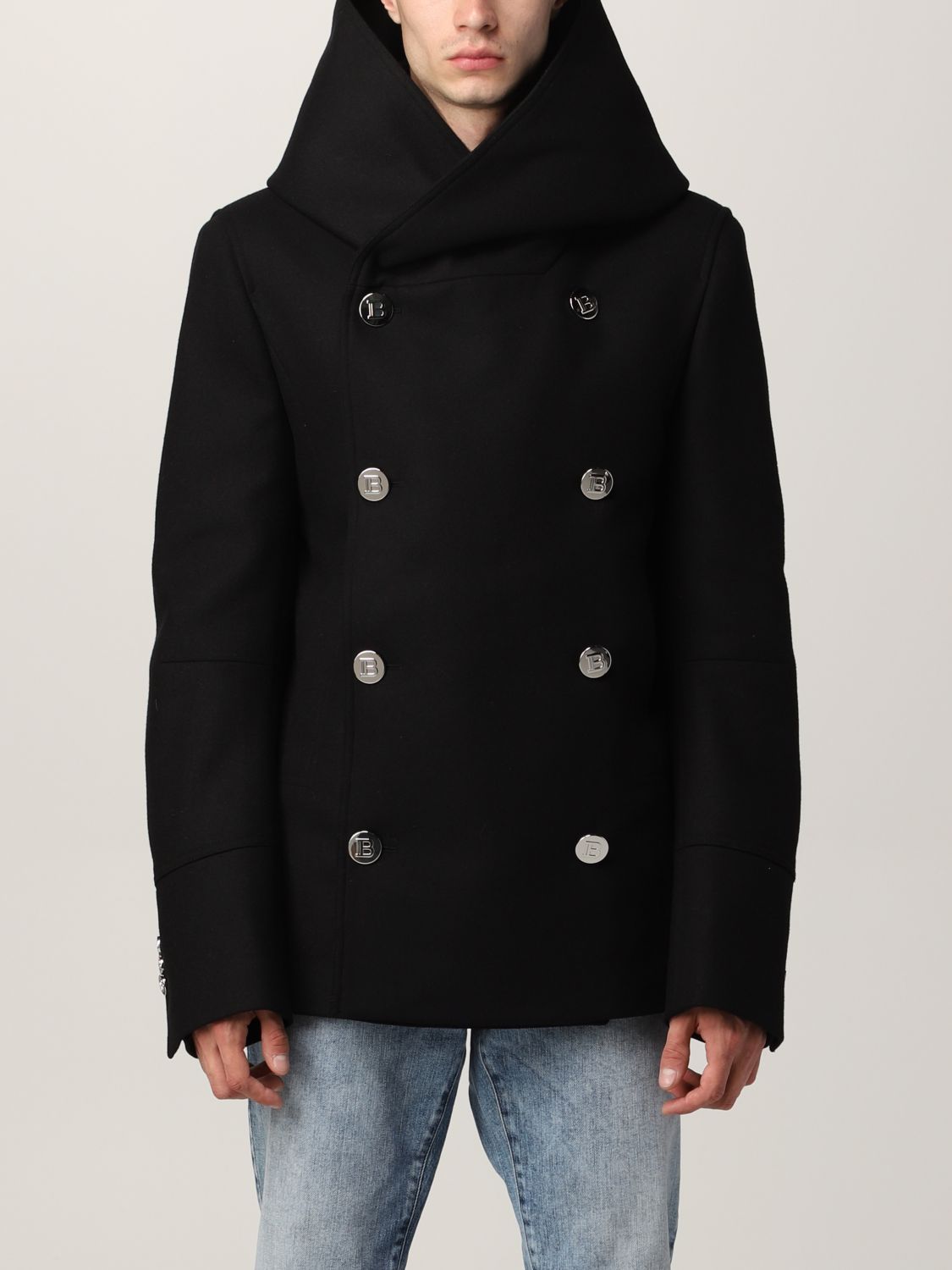 BALMAIN: double-breasted coat in wool blend Coat Balmain Men Black | Balmain WH1UA005W065