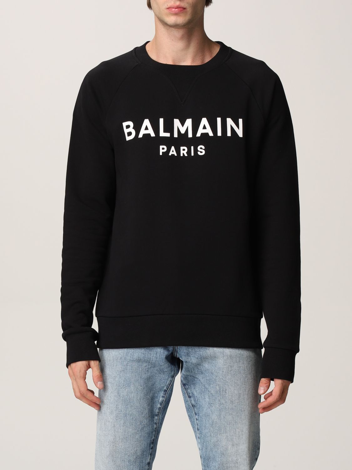 BALMAIN: cotton sweatshirt with logo - Black | Balmain sweatshirt ...