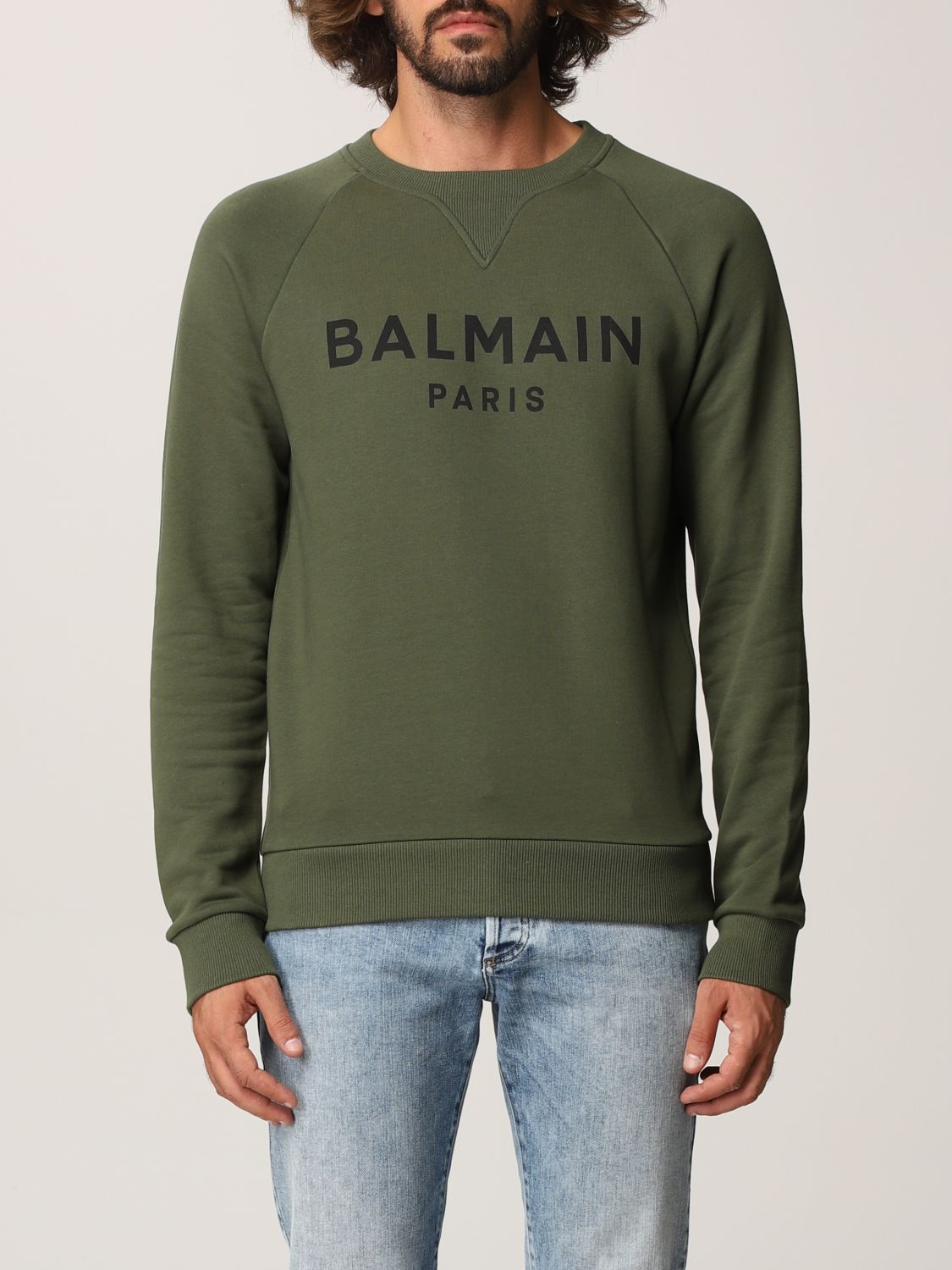 BALMAIN: cotton sweatshirt with logo | Sweatshirt Balmain Men Military ...