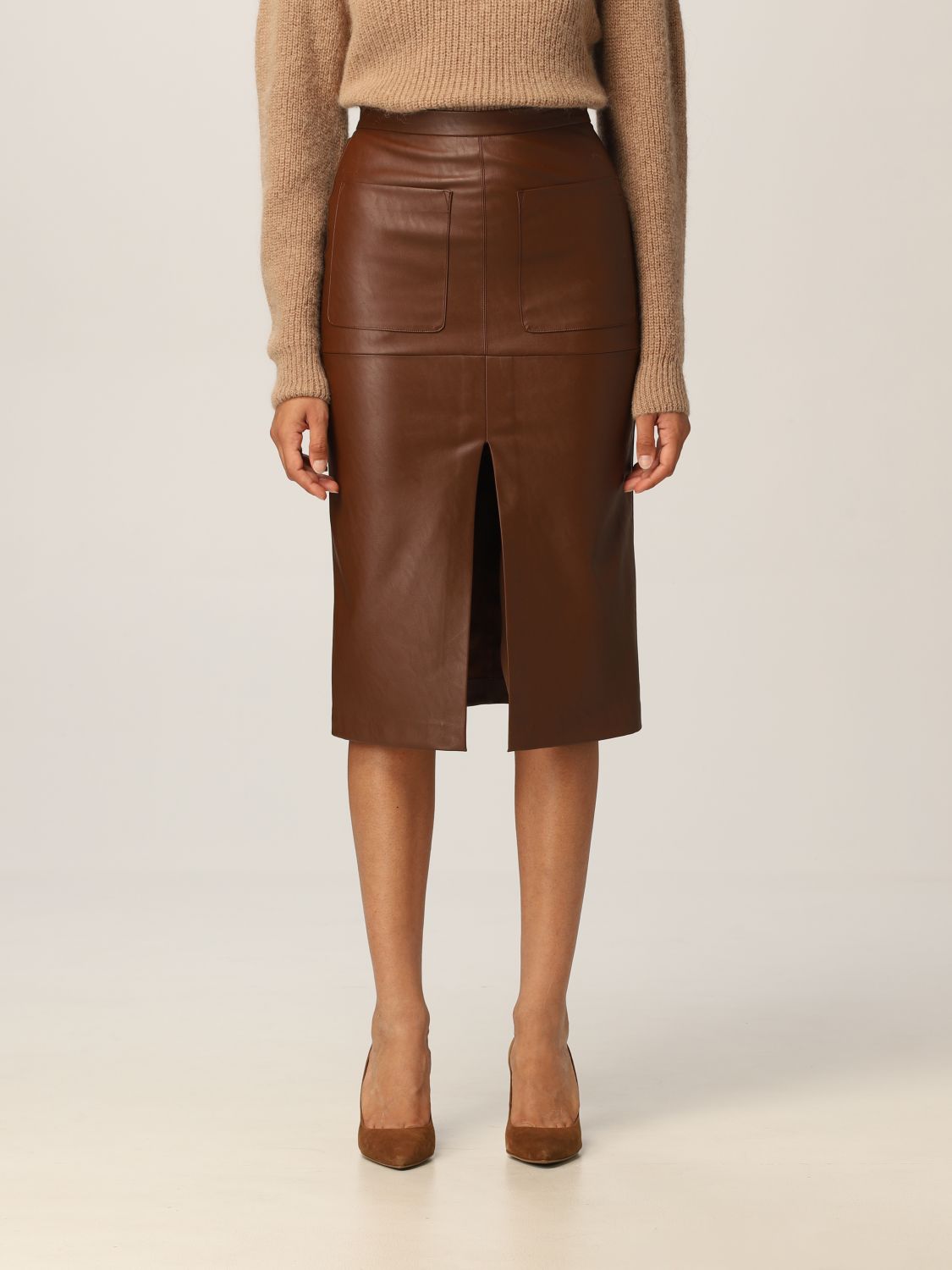 PINKO: midi skirt in synthetic leather - Dark | Pinko skirt 1G168X 7105 ...