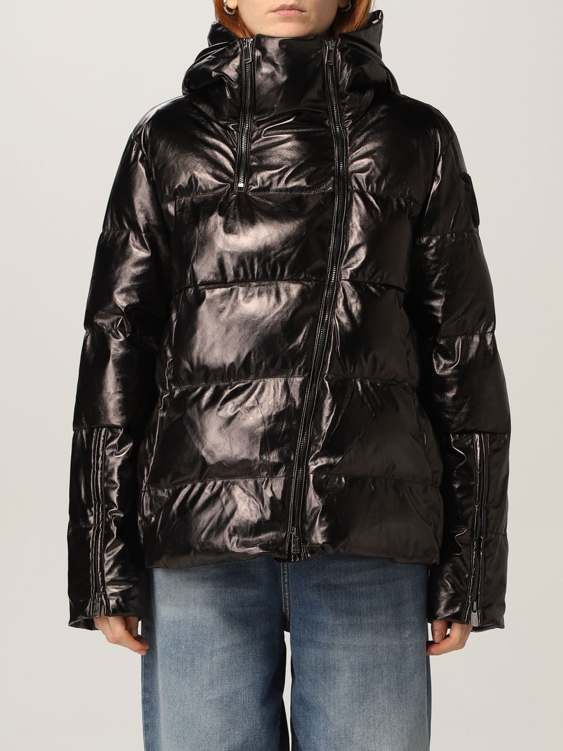 PINKO: down jacket in leather effect fabric - Black | Pinko jacket ...