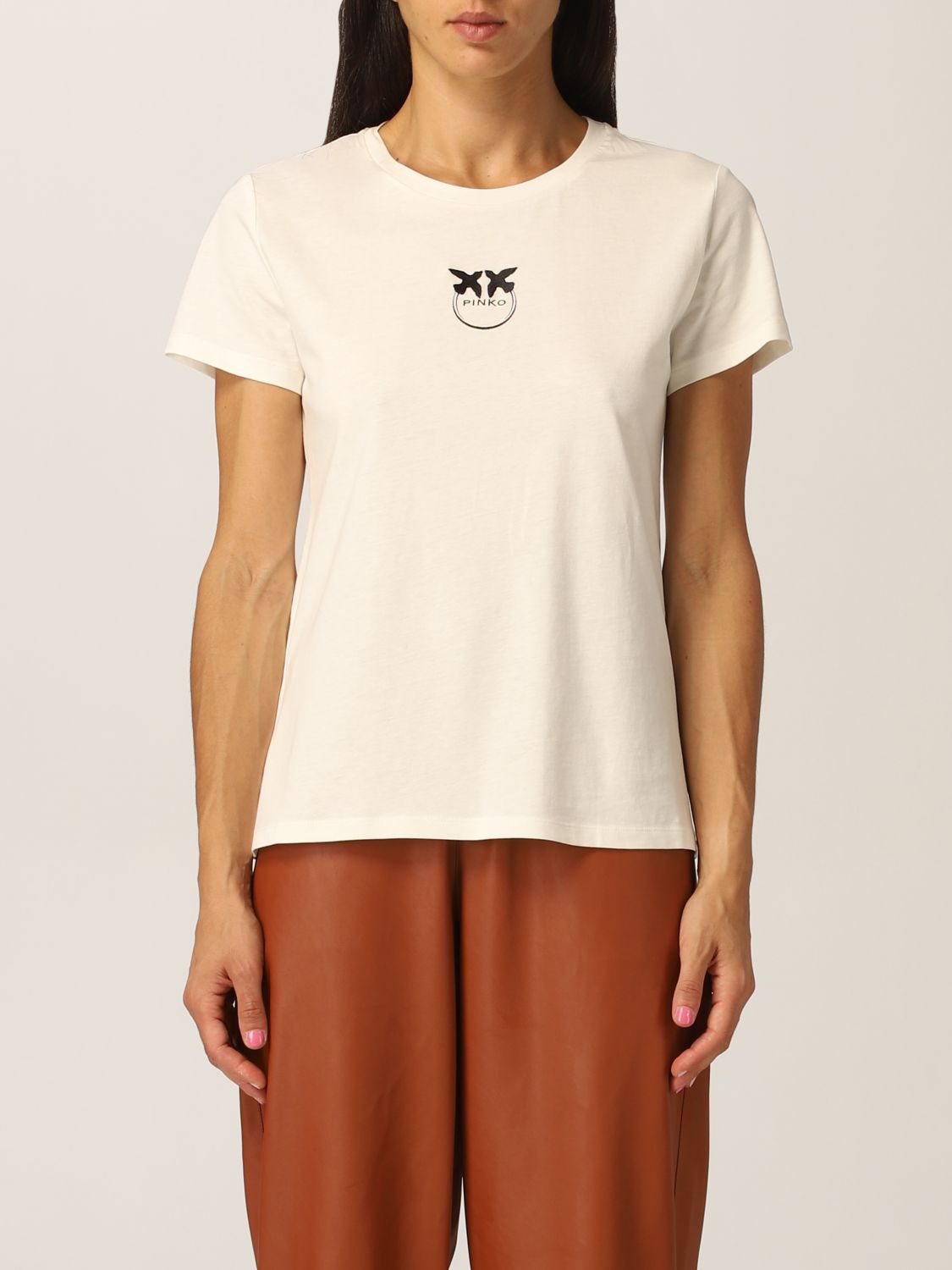 T-Shirt Pinko: Pinko cotton T-shirt with Love Birds logo white 1