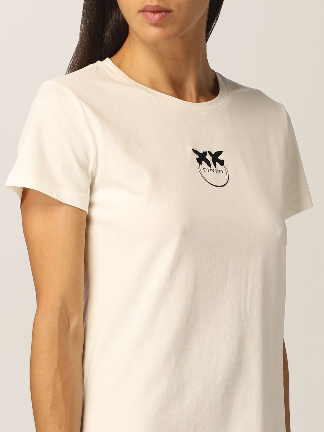 T-Shirt Pinko: Pinko cotton T-shirt with Love Birds logo white 3