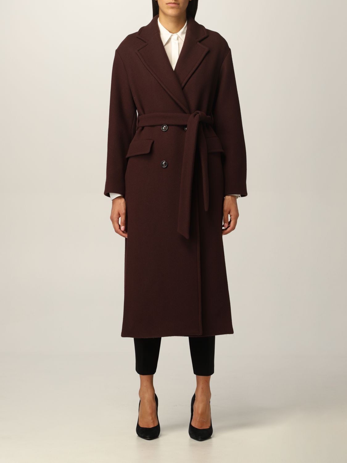 PINKO: coat in wool blend - Burgundy | Coat Pinko 1G16RV Y7DY GIGLIO.COM