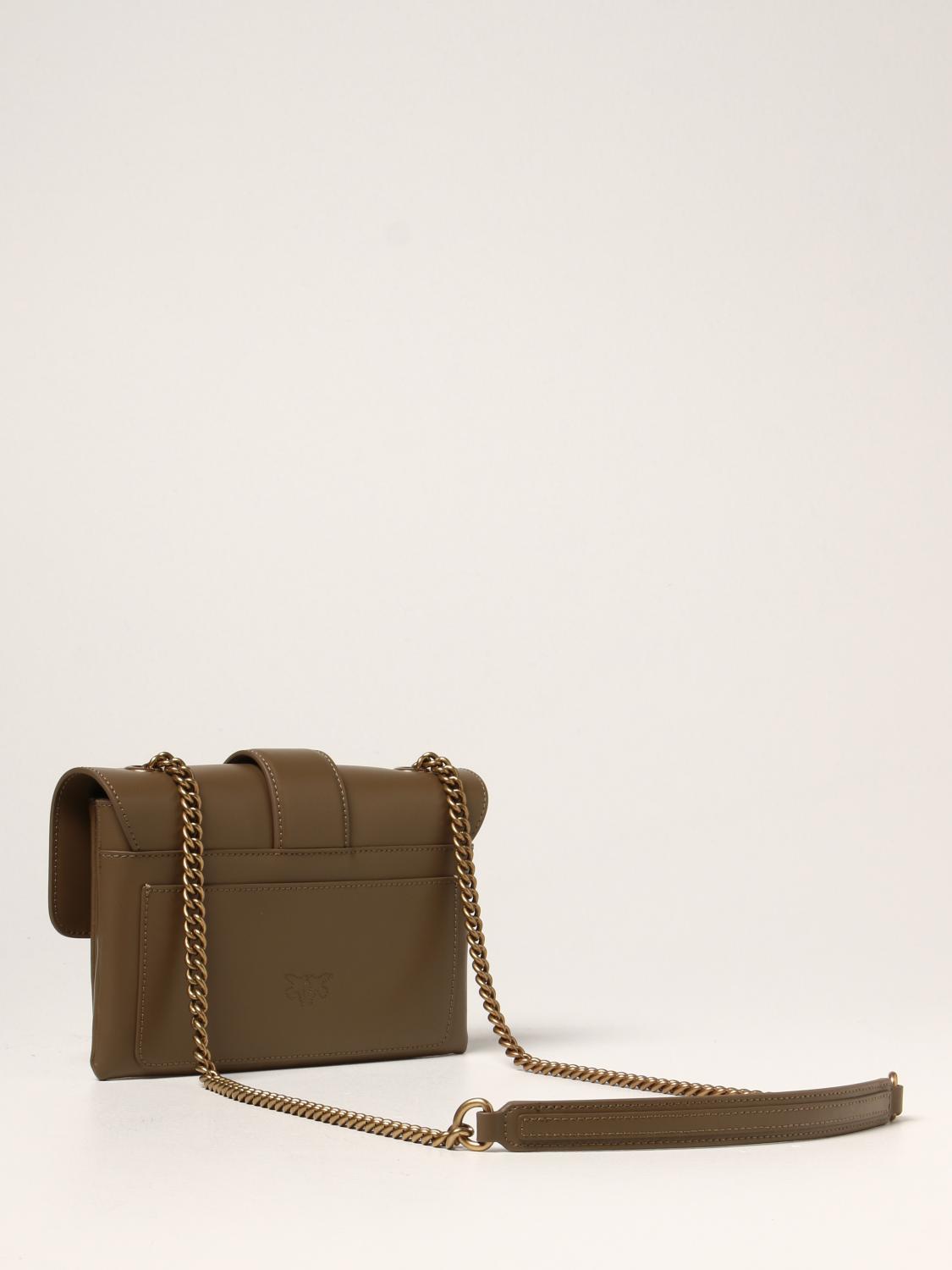 PINKO Love Mini Soft Simply 6 bag in calfskin Military Pinko