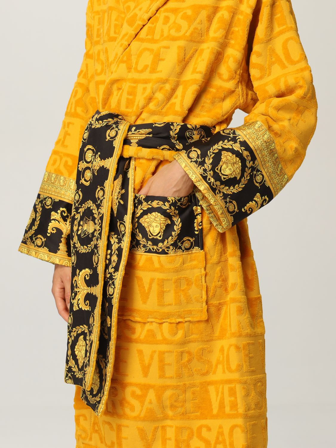 VERSACE HOME: bathrobe with baroque profiles - Multicolor | Versace ...