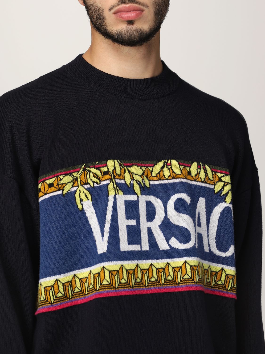 VERSACE: sweater in cotton and virgin wool | Sweater Versace Men Black ...