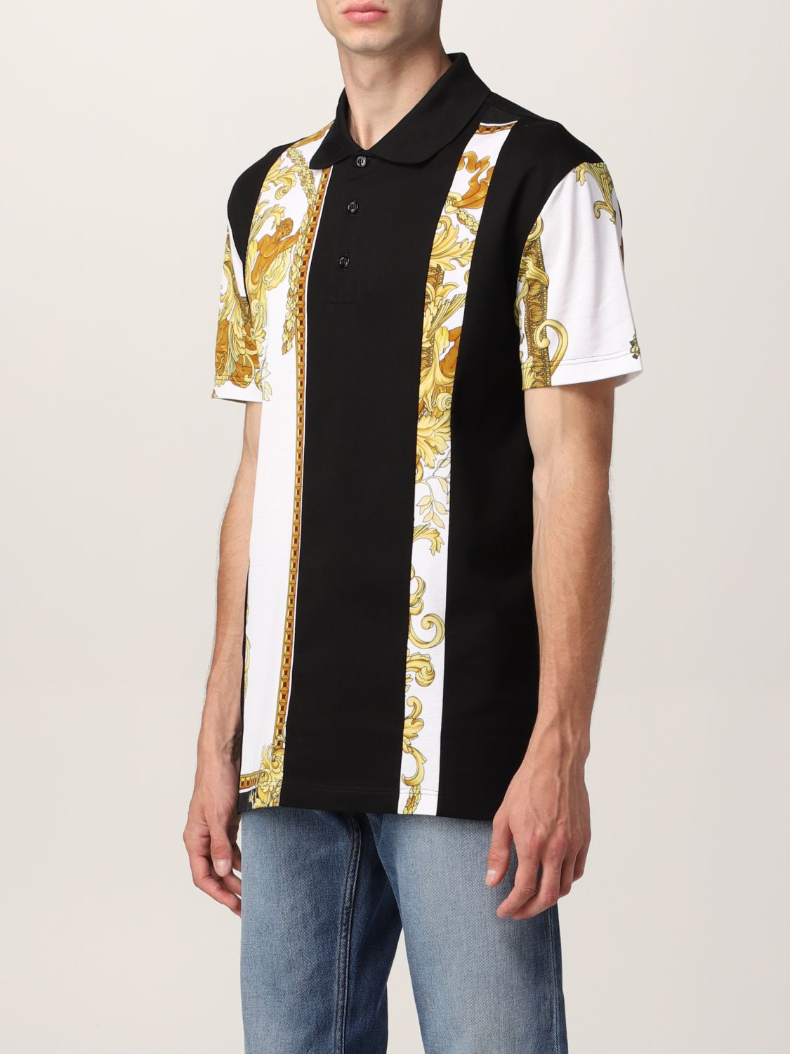 Versace Signature Print Collar Cotton Polo Shirt - ShopStyle