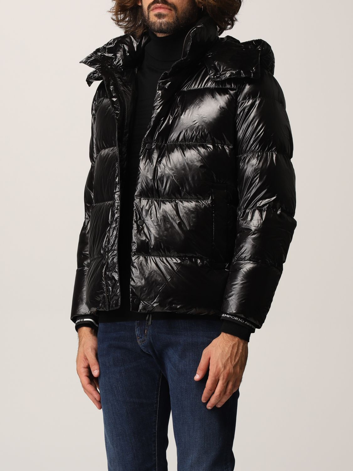 Jacket Emporio Armani: Emporio Armani down jacket in matelassé shiny nylon black 3