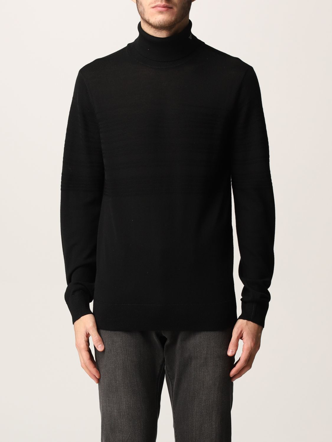 Emporio Armani Outlet: sweater in virgin wool with embroidered logo and  inlays - Black | Emporio Armani sweater 6K1MXG 1MXTZ online on 