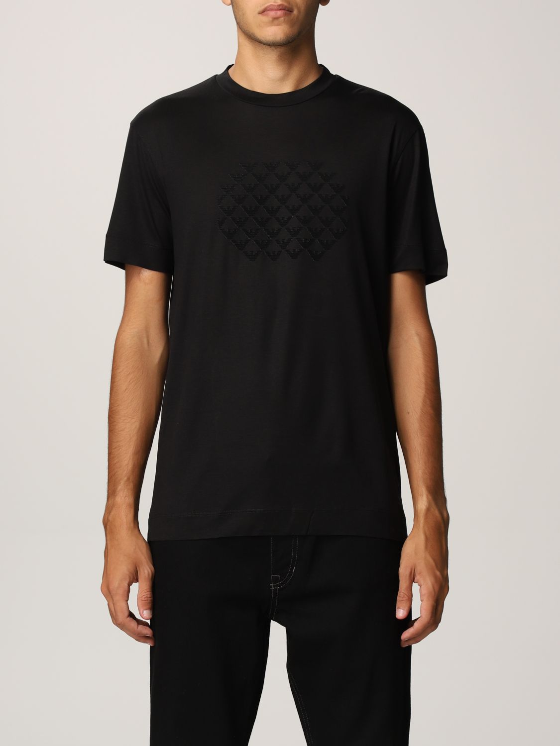 EMPORIO ARMANI: T-shirt in stretch cotton blend - Black | Emporio ...