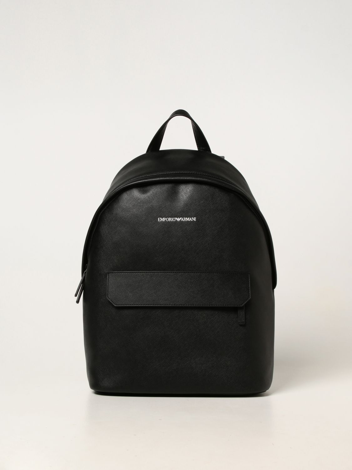 EMPORIO ARMANI: backpack in recycled saffiano leather - Black ...