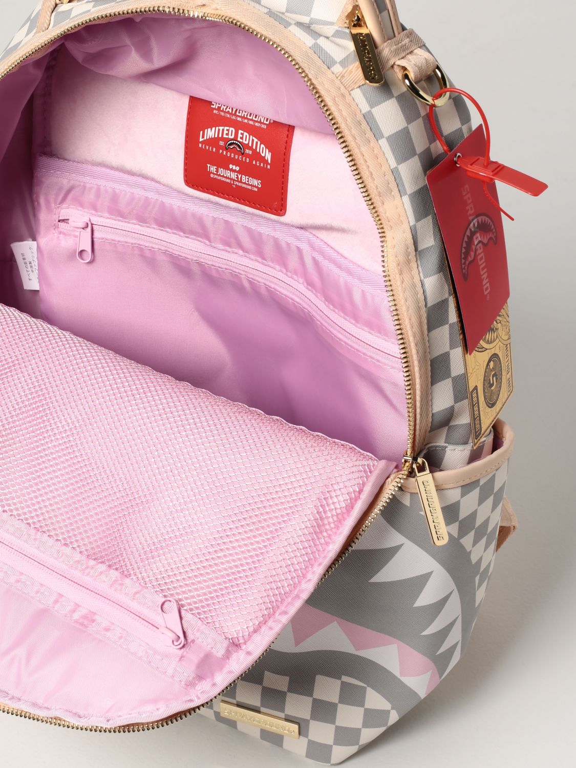 Sprayground Backpack In Vegan Leather With Shark Print In Pink