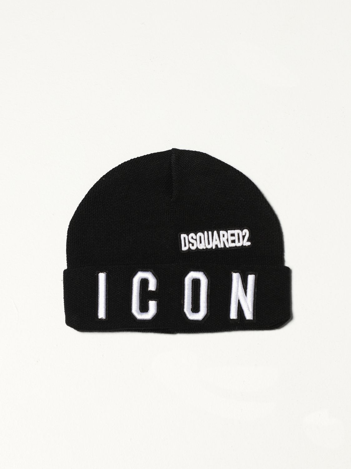 DSQUARED2 JUNIOR: beanie hat with logo patch - Black | Hat Dsquared2 ...