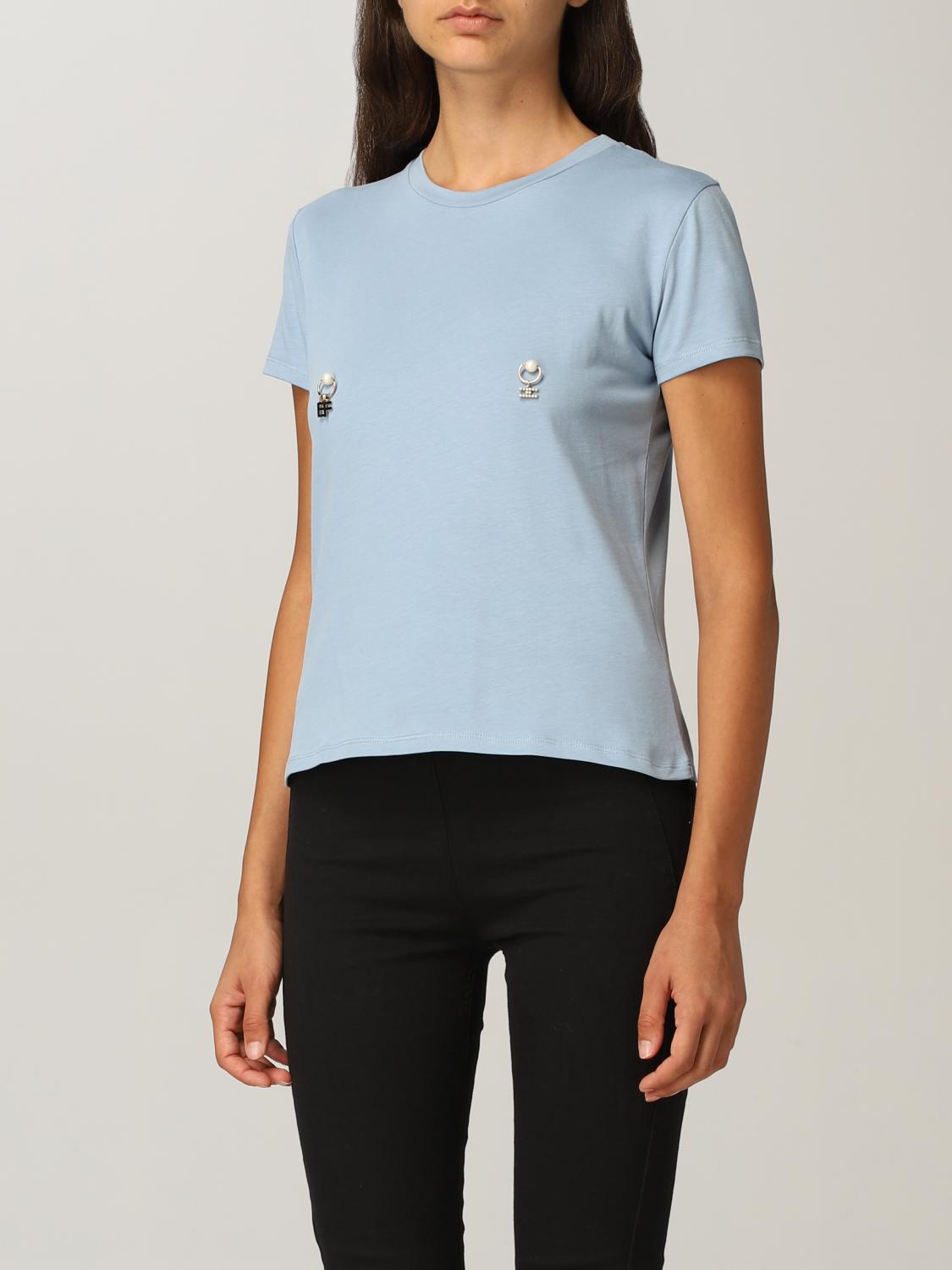 ELISABETTA FRANCHI: t-shirt with pircing - Blue | Elisabetta Franchi t 