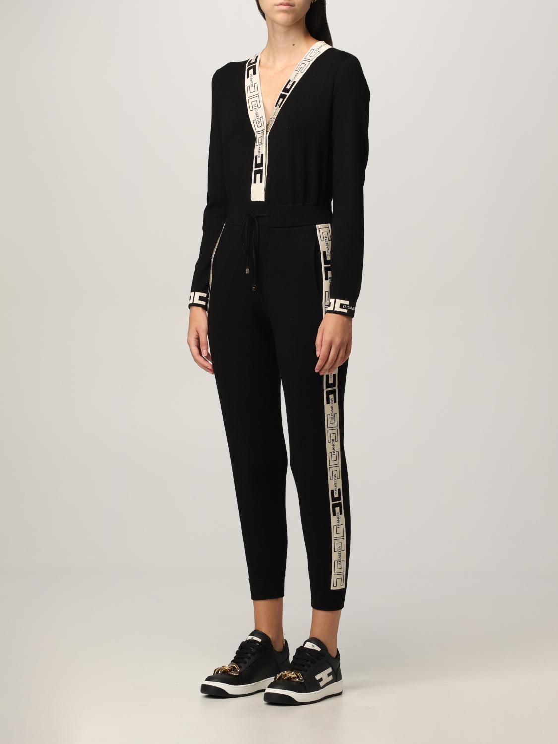 ELISABETTA FRANCHI: Tuta in maglia misto viscosa - Nero | Tuta Elisabetta  Franchi KT13S16E2 GIGLIO.COM