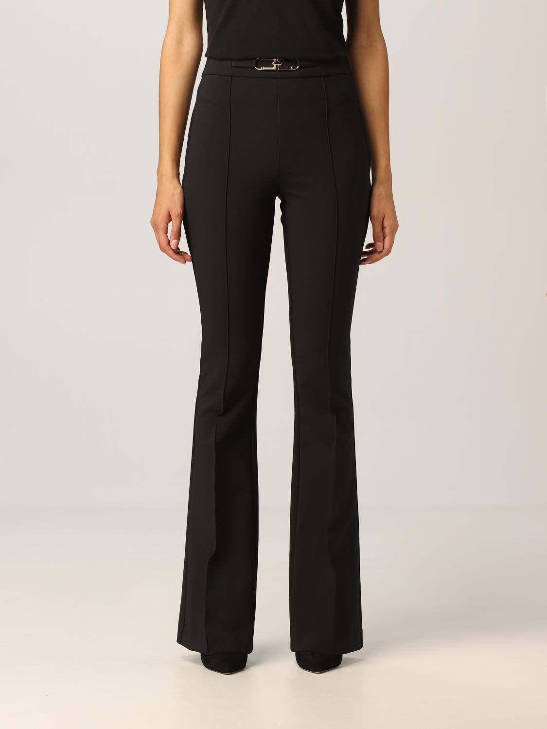 ELISABETTA FRANCHI: Pantalone in crêpe stretch - Nero | Pantalone  Elisabetta Franchi PA38716E2 GIGLIO.COM