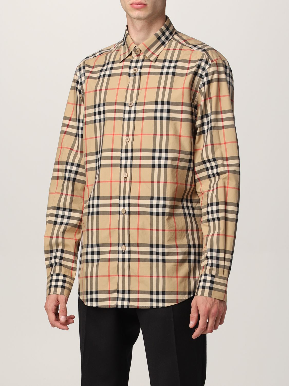BURBERRY: Caxton shirt in cotton poplin with check | Shirt Burberry | Shirt Burberry 8020863 GIGLIO.COM