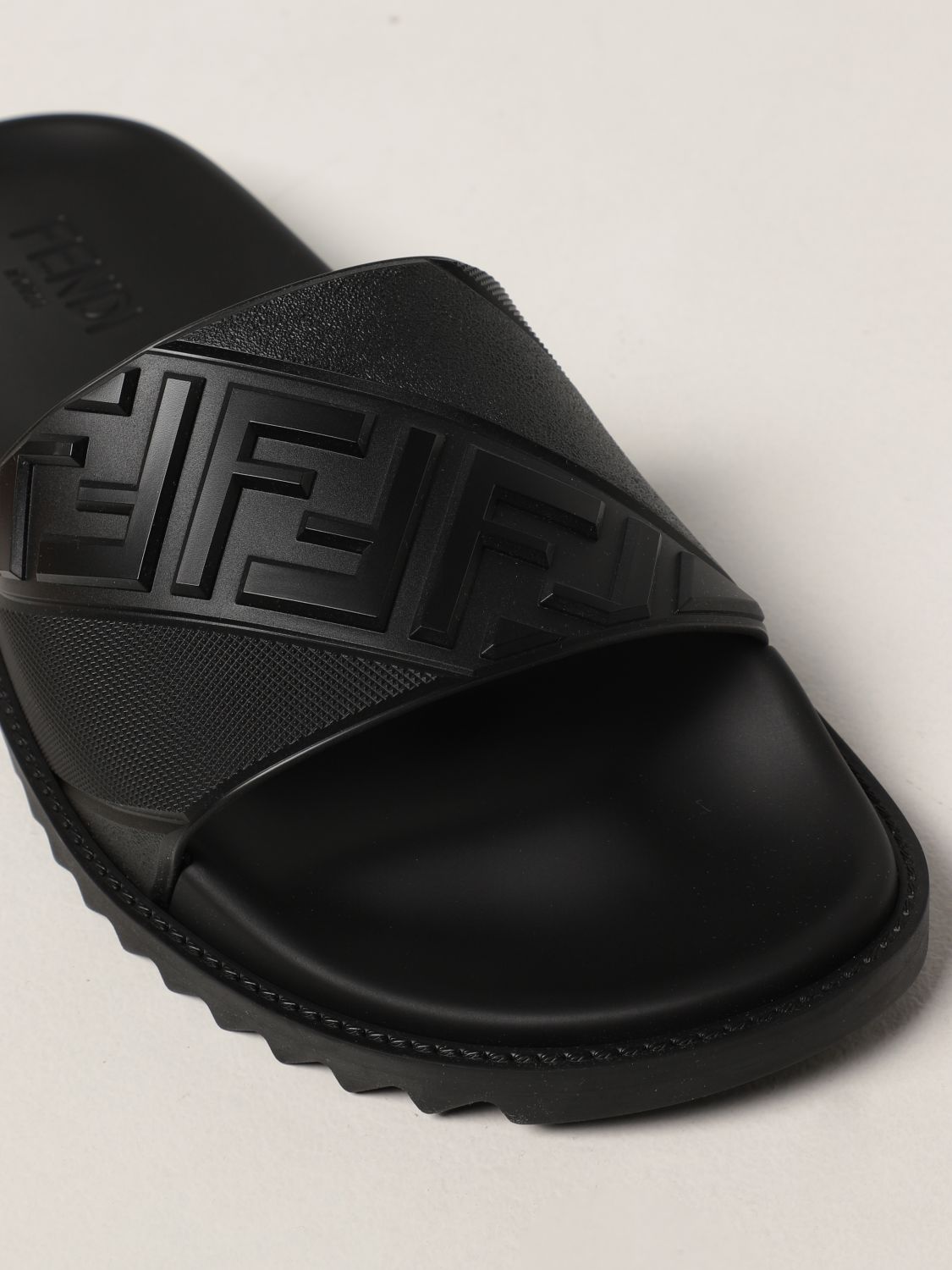 Fendi Ff-logo Embossed Rubber Slides in Black for Men slides and flip flops Mens Shoes Sandals 
