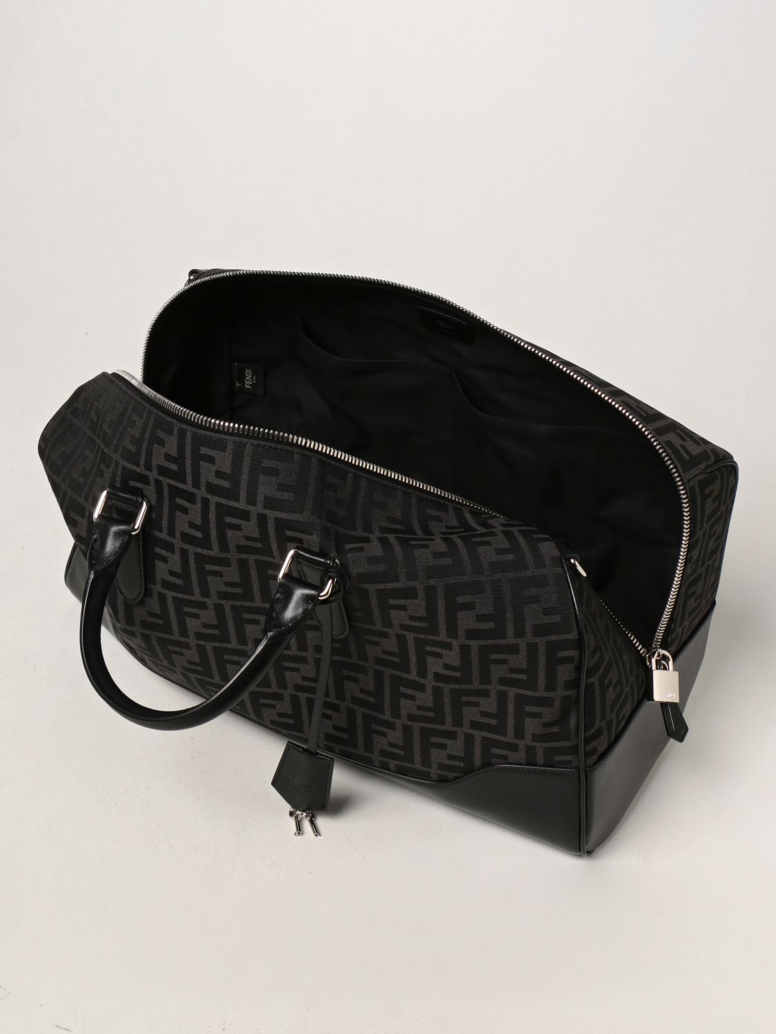 Travel bag Fendi: Fendi duffle bag in canvas with FF motif and leather black 5
