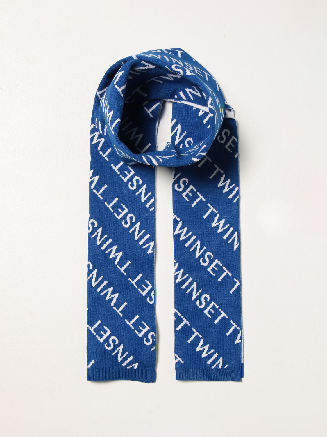 Scarf Twinset: Twin-set scarf in viscose blend with all-over logo royal blue 2