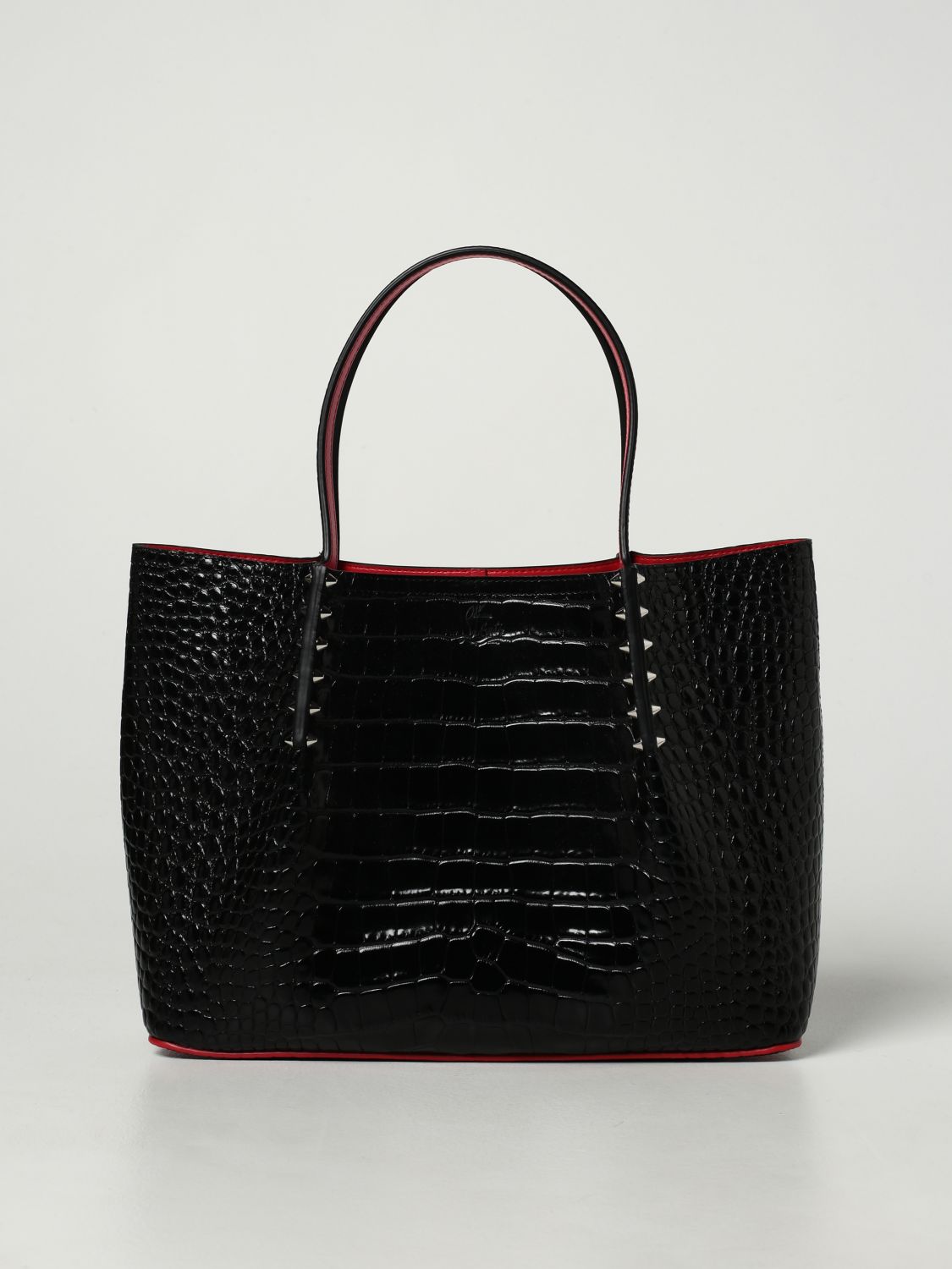 CHRISTIAN LOUBOUTIN: Cabarock bag in crocodile print leather - Black ...
