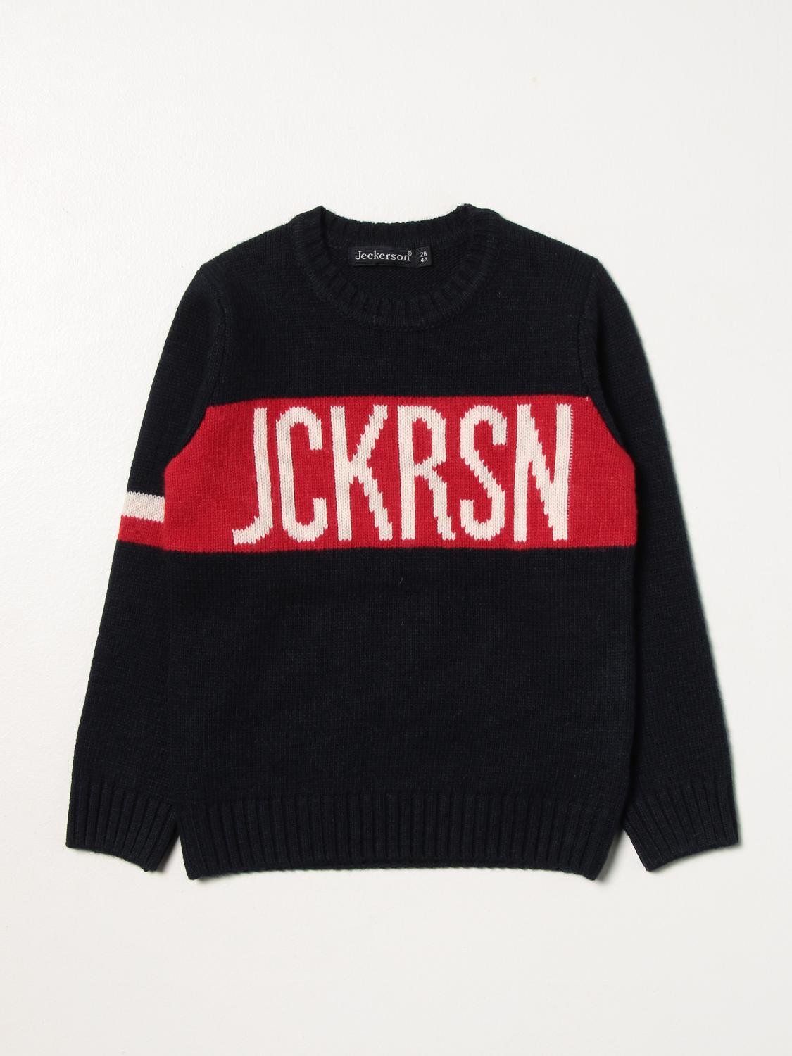 JECKERSON: Maglia con maxi logo in jacquard - Blue | Maglia Jeckerson  JB2613 GIGLIO.COM