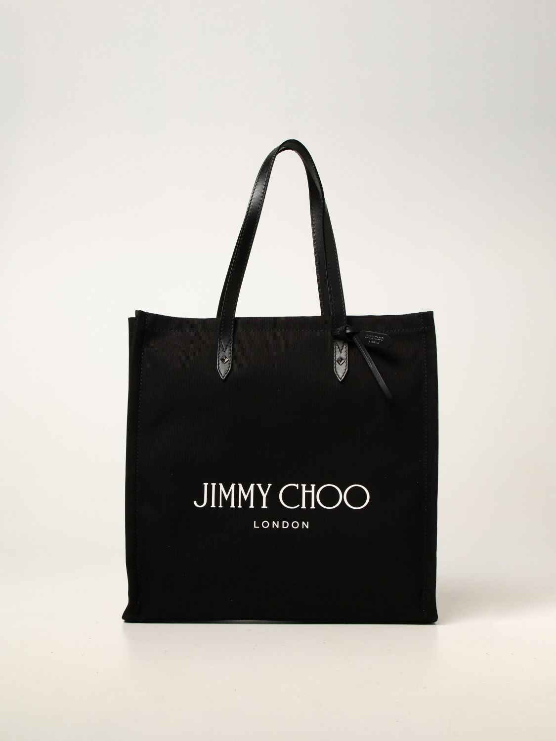JIMMY CHOO: tote bag in canvas - Black | Tote Bags Jimmy Choo LOGO TOTE ...