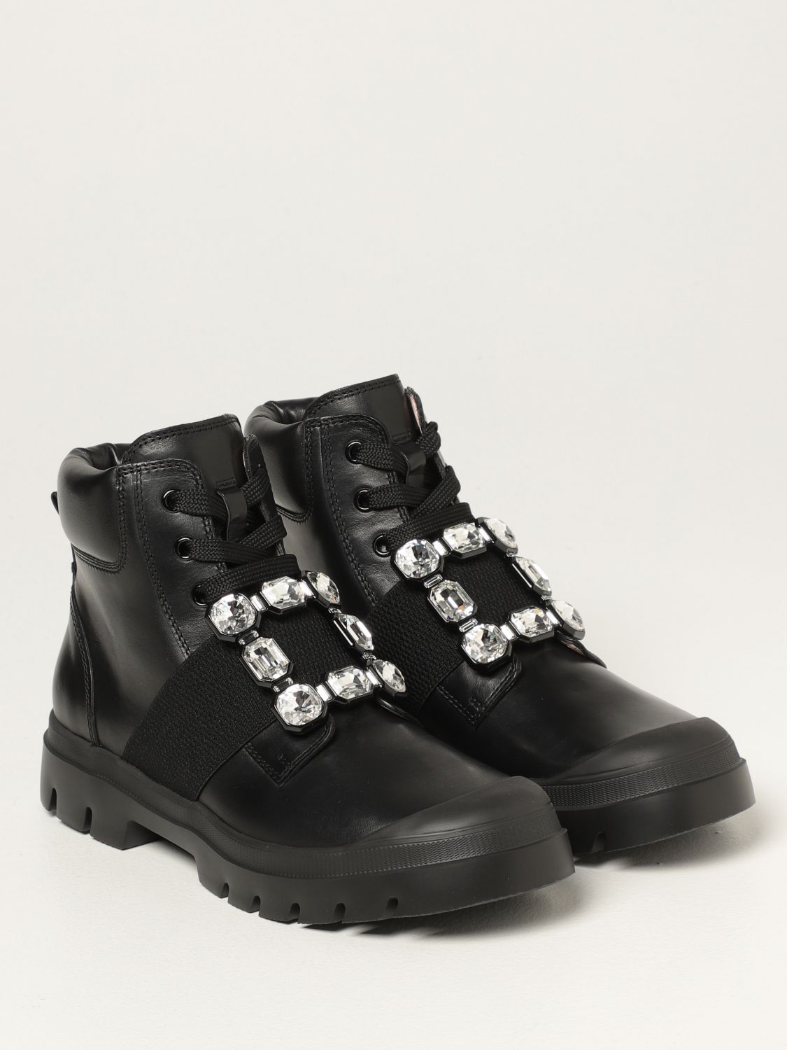 ROGER VIVIER: W Alkyviv ankle boots in leather with crystal buckle