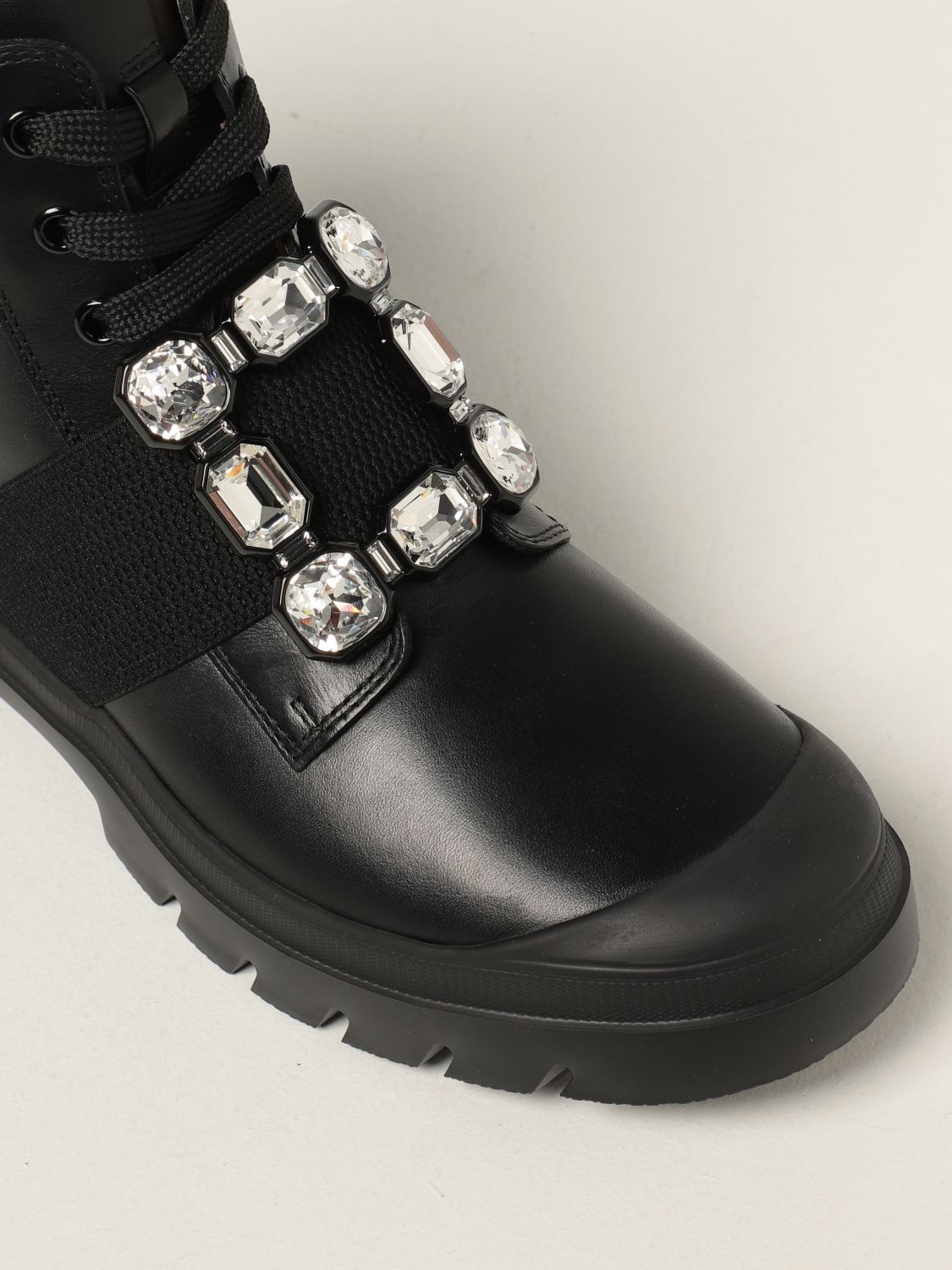 ROGER VIVIER: W Alkyviv ankle boots in leather with crystal buckle ...
