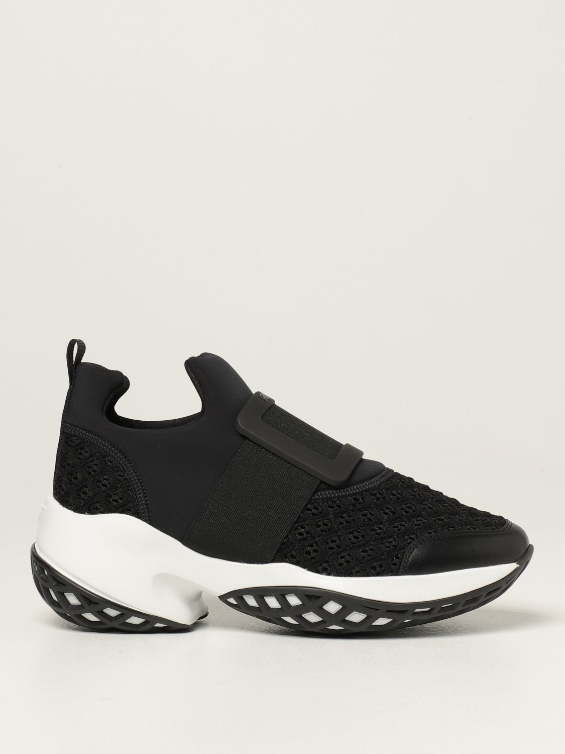 ROGER VIVIER: Viv 'Run trainers in leather and mesh with buckle - Black ...