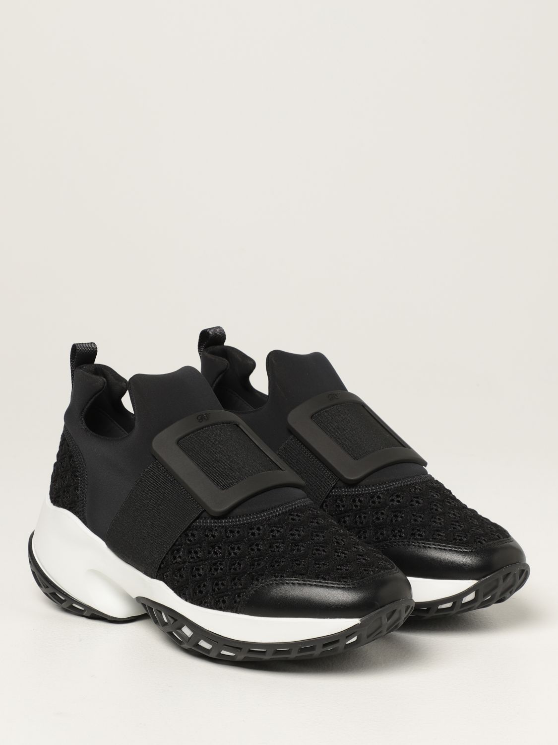 ROGER VIVIER: Viv 'Run trainers in leather and mesh with buckle - Black