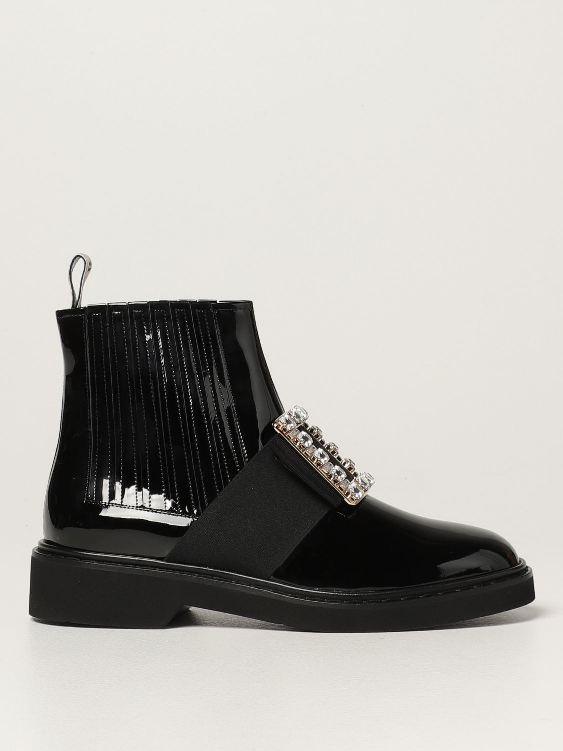 ROGER VIVIER: Viv 'Rangers ankle boots in patent leather with crystal