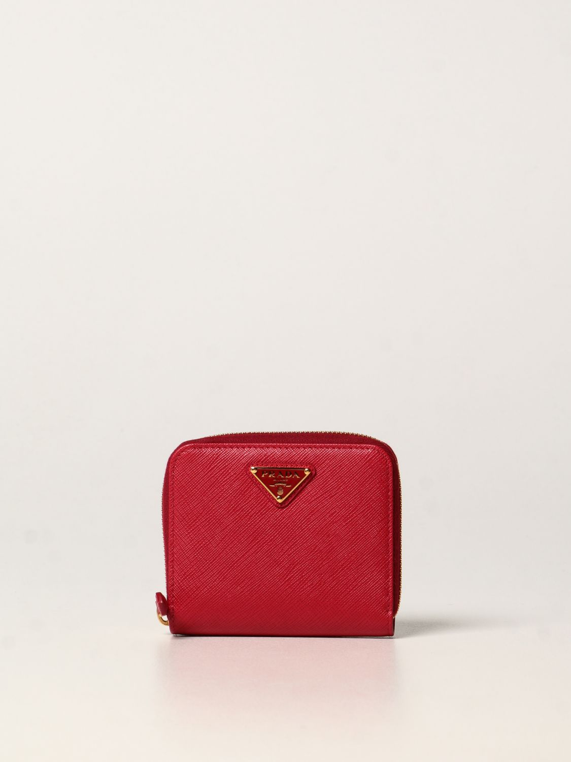 Prada Saffiano Leather Zip Around Wallet in Red