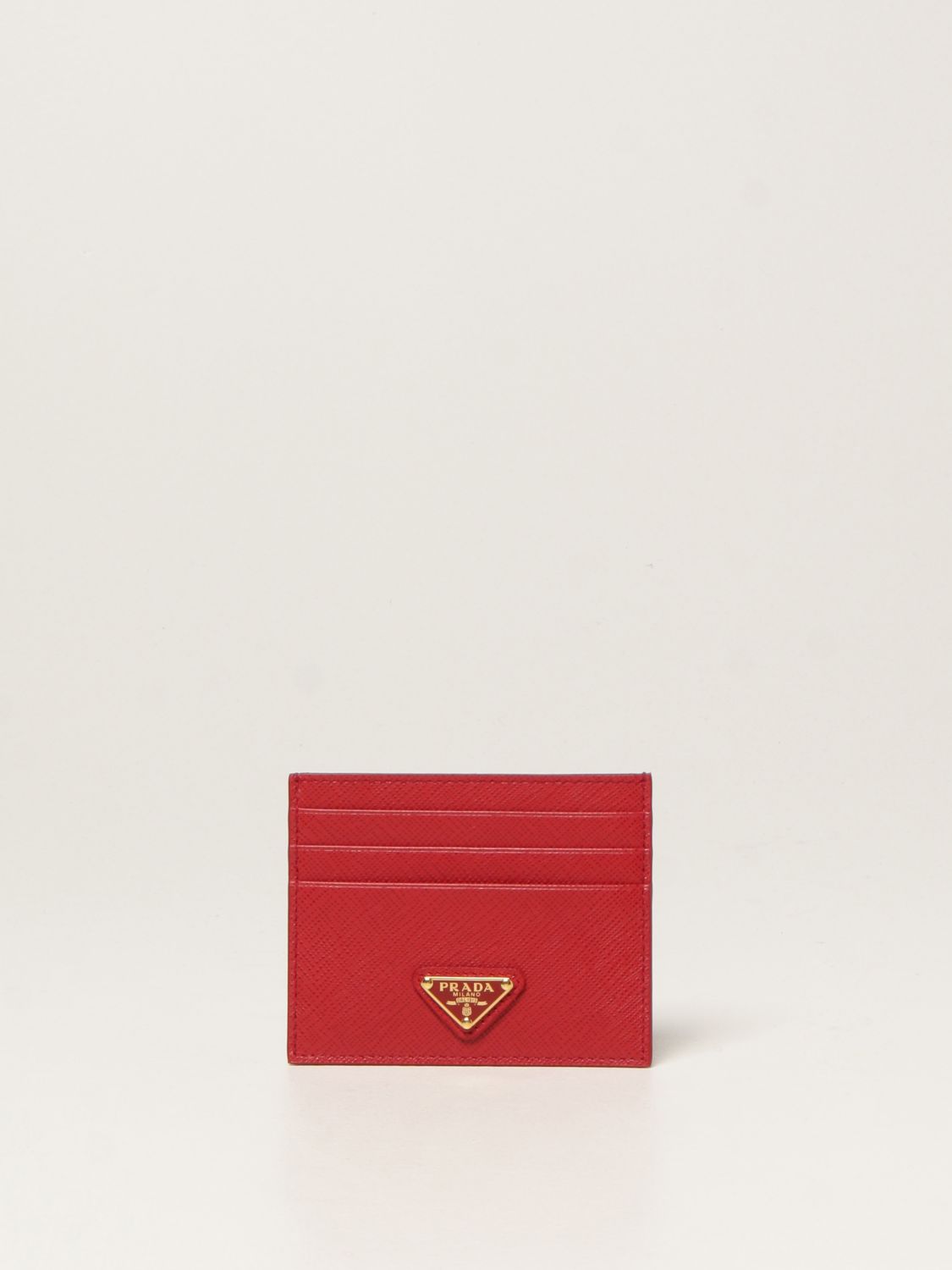 PRADA: credit card holder in saffiano leather - Red | Prada wallet ...