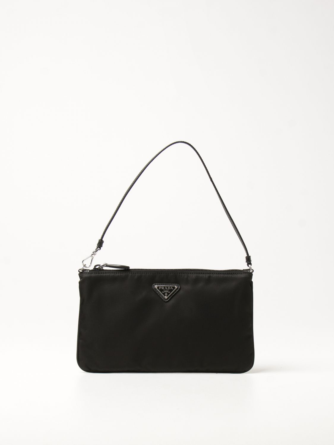 PRADA: nylon handbag with triangular logo - Black | Prada handbag 1NI545  R067 online on 