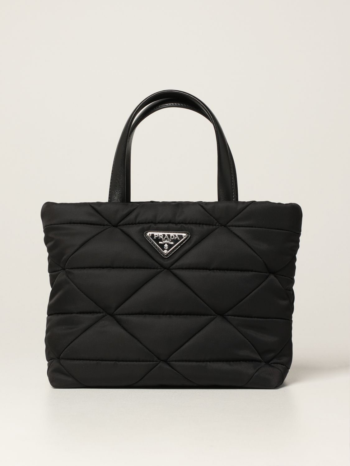 PRADA: bag in Re-nylon with triangular pattern - Black | Prada handbag ...