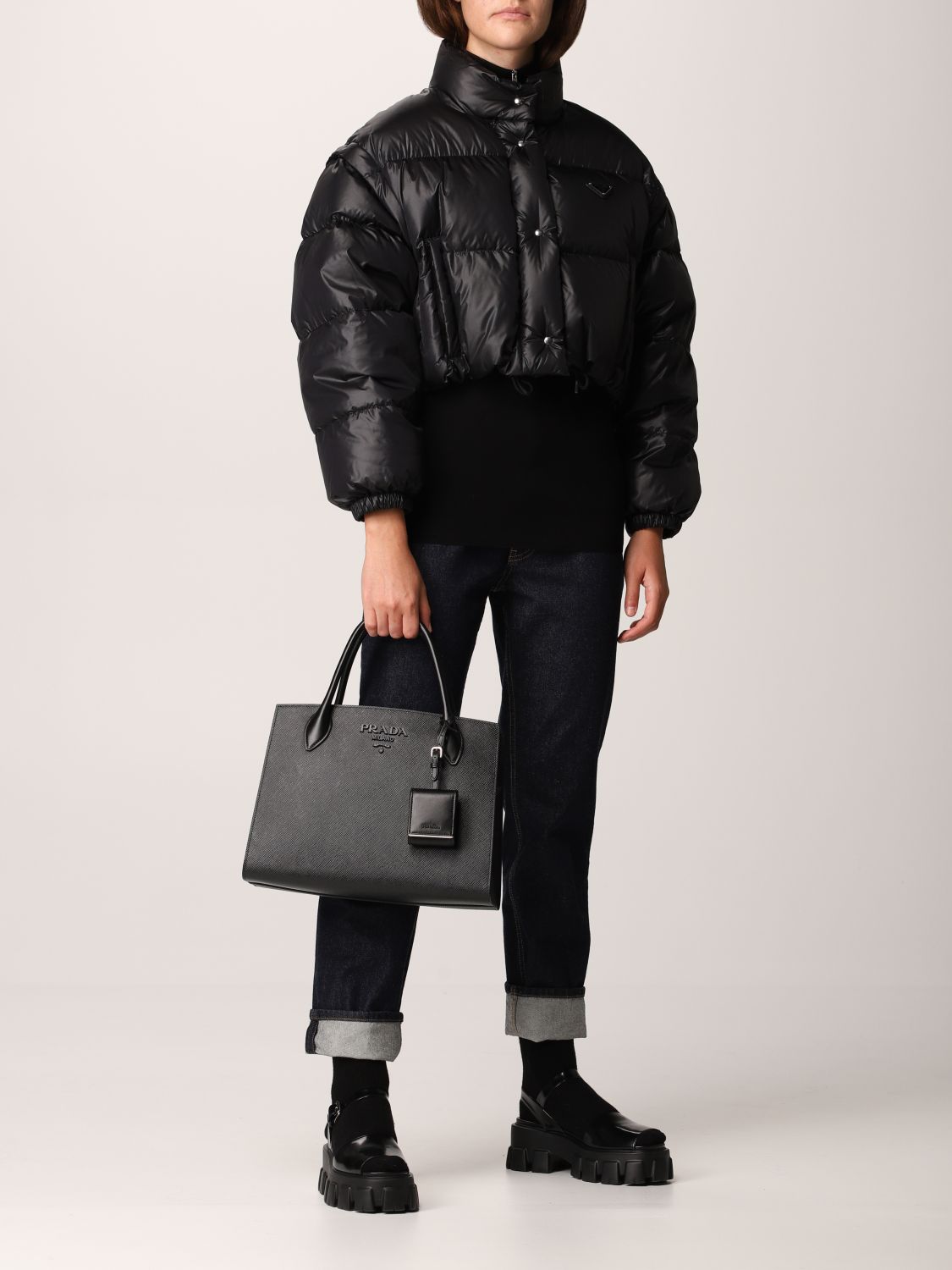PRADA: Monochrome bag in saffiano leather - Black  Prada crossbody bags  1BD127 2ERX online at