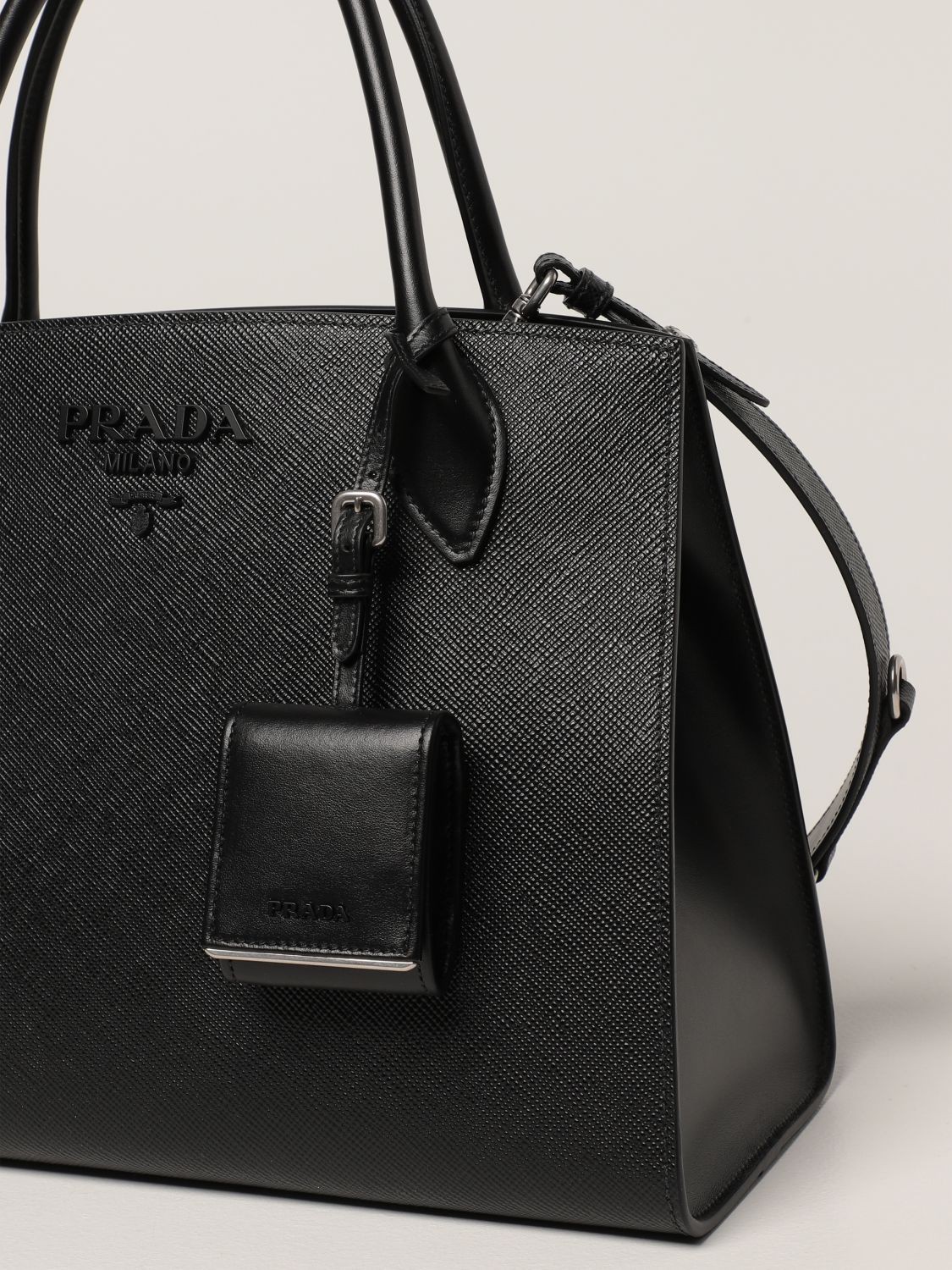 PRADA: Monochrome bag in saffiano leather - Black