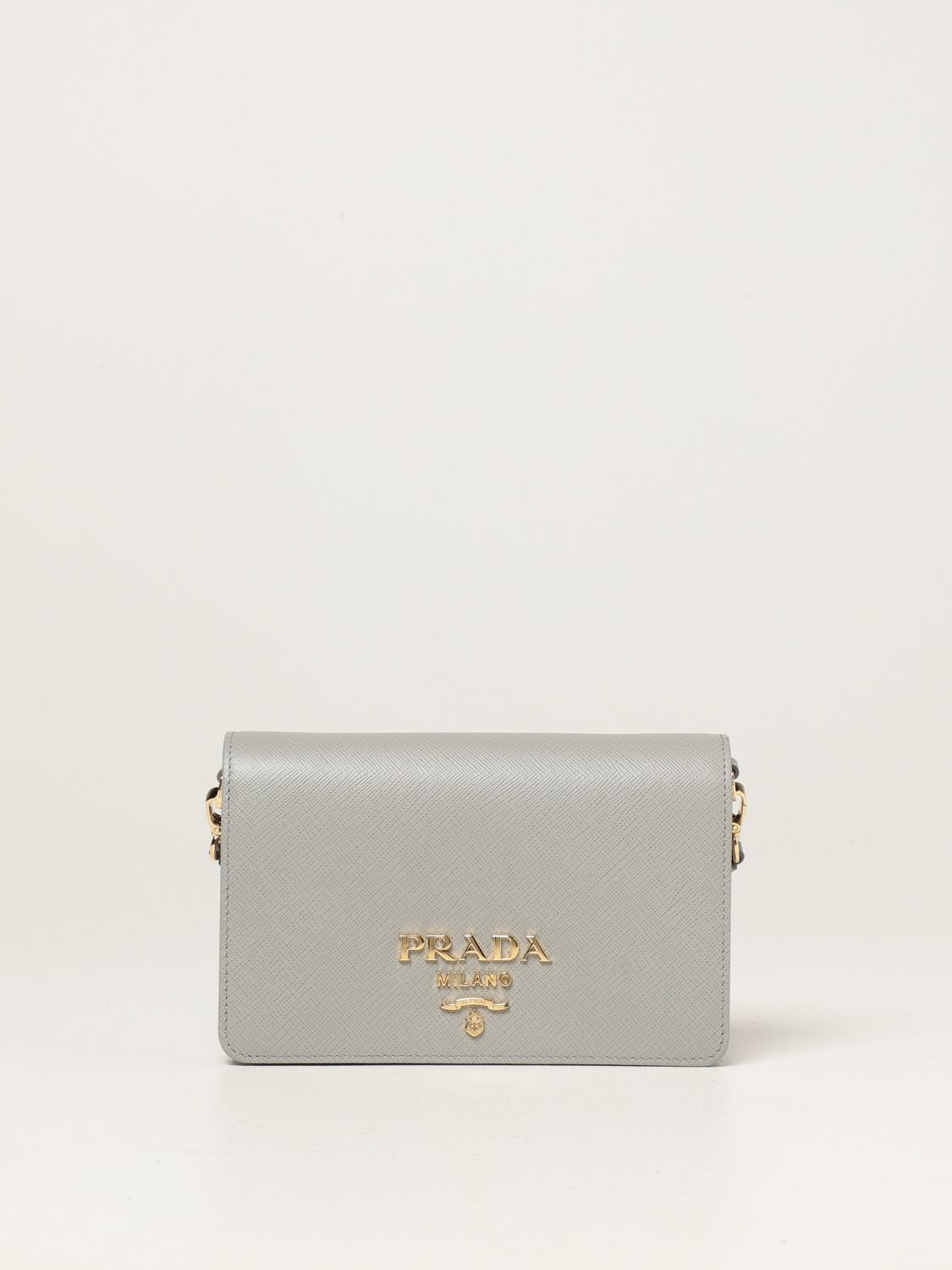 PRADA: Crossbody bag in saffiano leather - Grey | Prada mini bag 1BP019 NZV  online on 