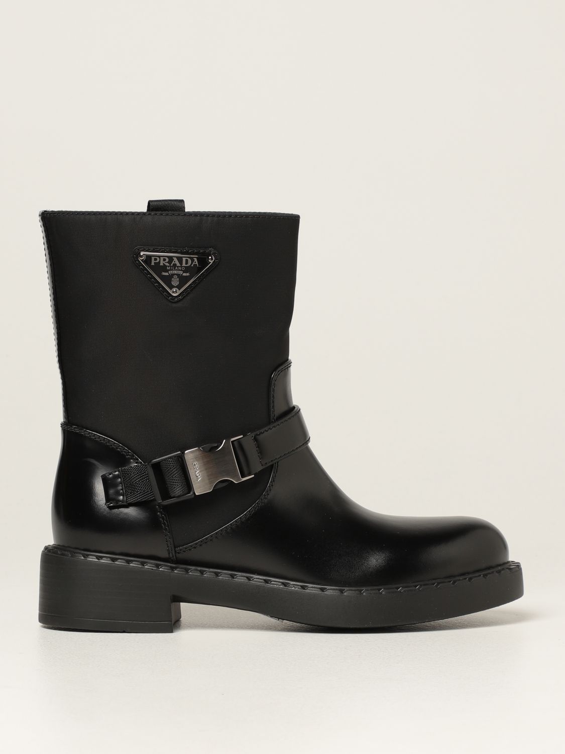 PRADA: ankle boot in brushed leather and nylon | Flat Booties Prada ...