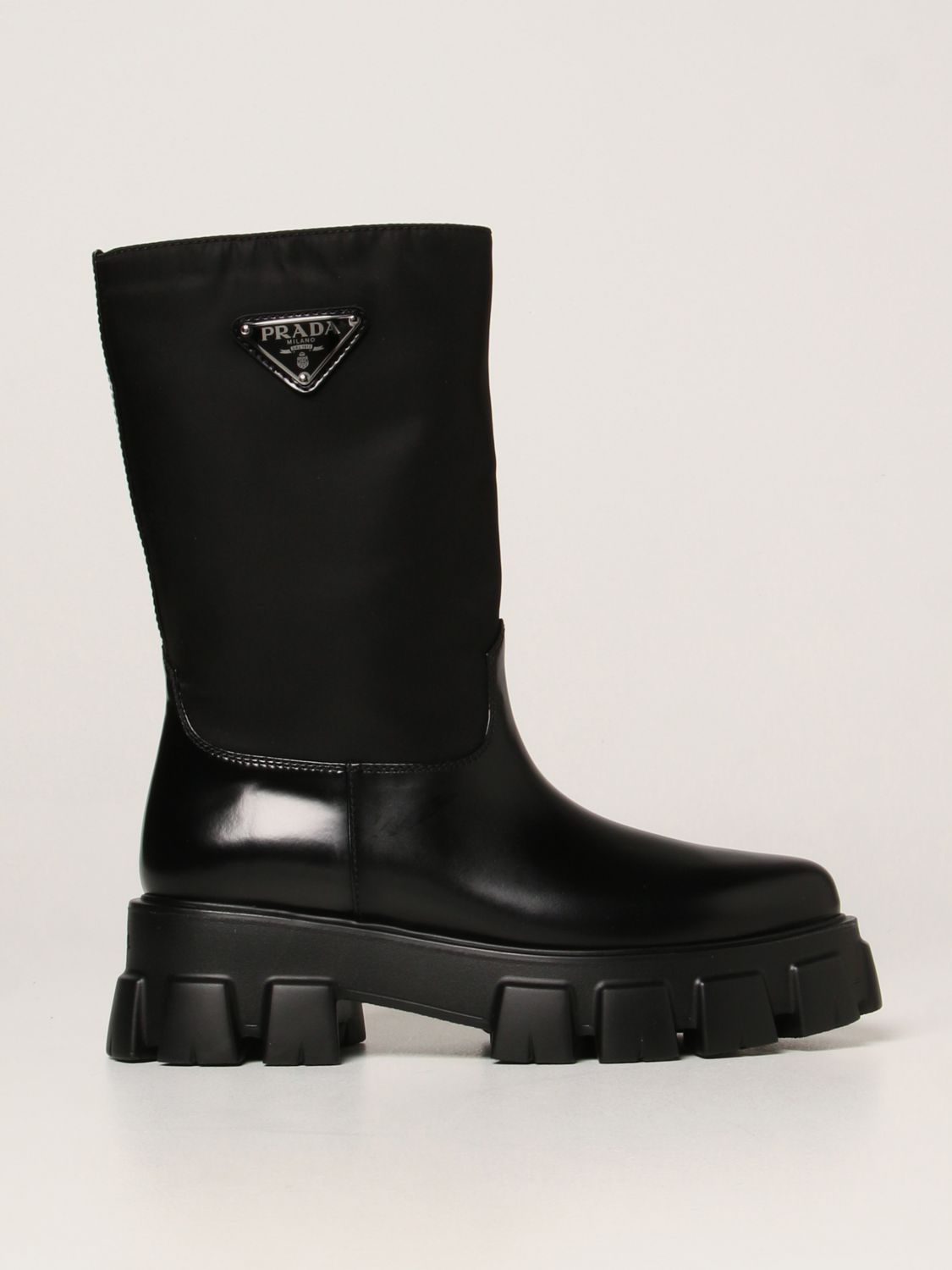 靴子 Prada: Monolith Prada 拉丝皮革和再生尼龙靴子 黑色 1