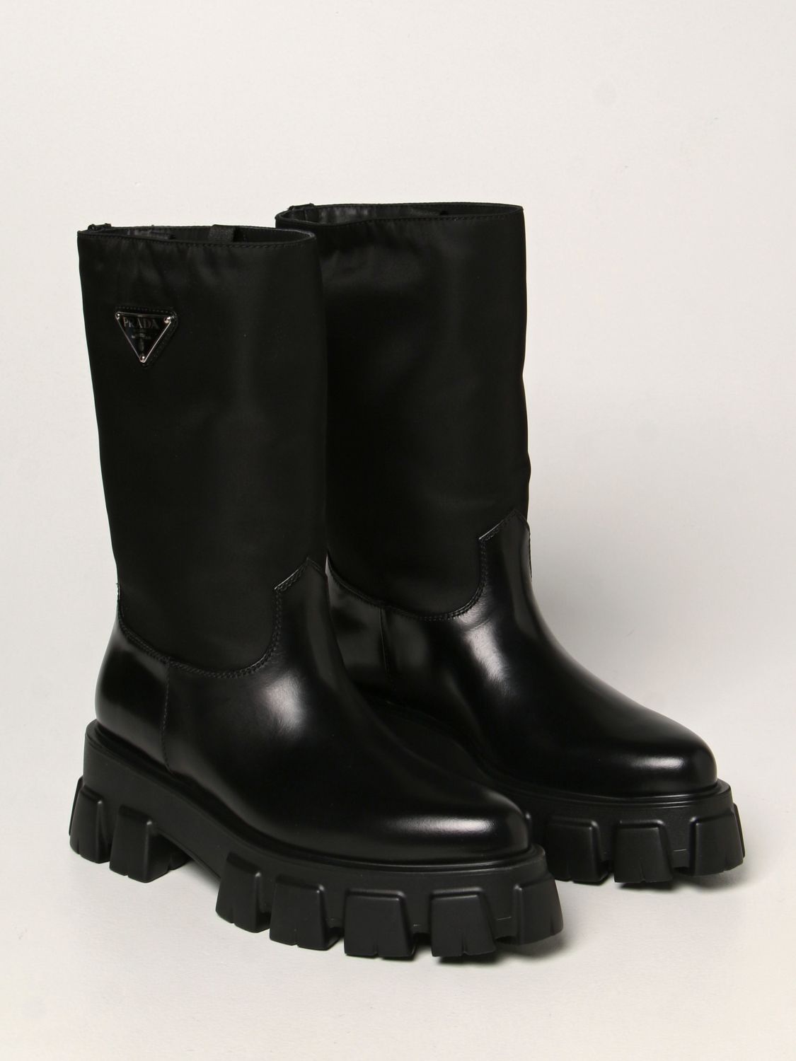 靴子 Prada: Monolith Prada 拉丝皮革和再生尼龙靴子 黑色 2