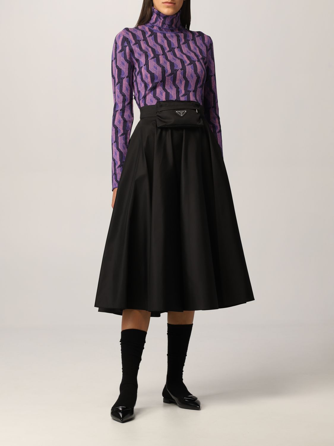 Jersey Prada: Jersey de cuello alto de Prada en lana virgen estampada violeta 2