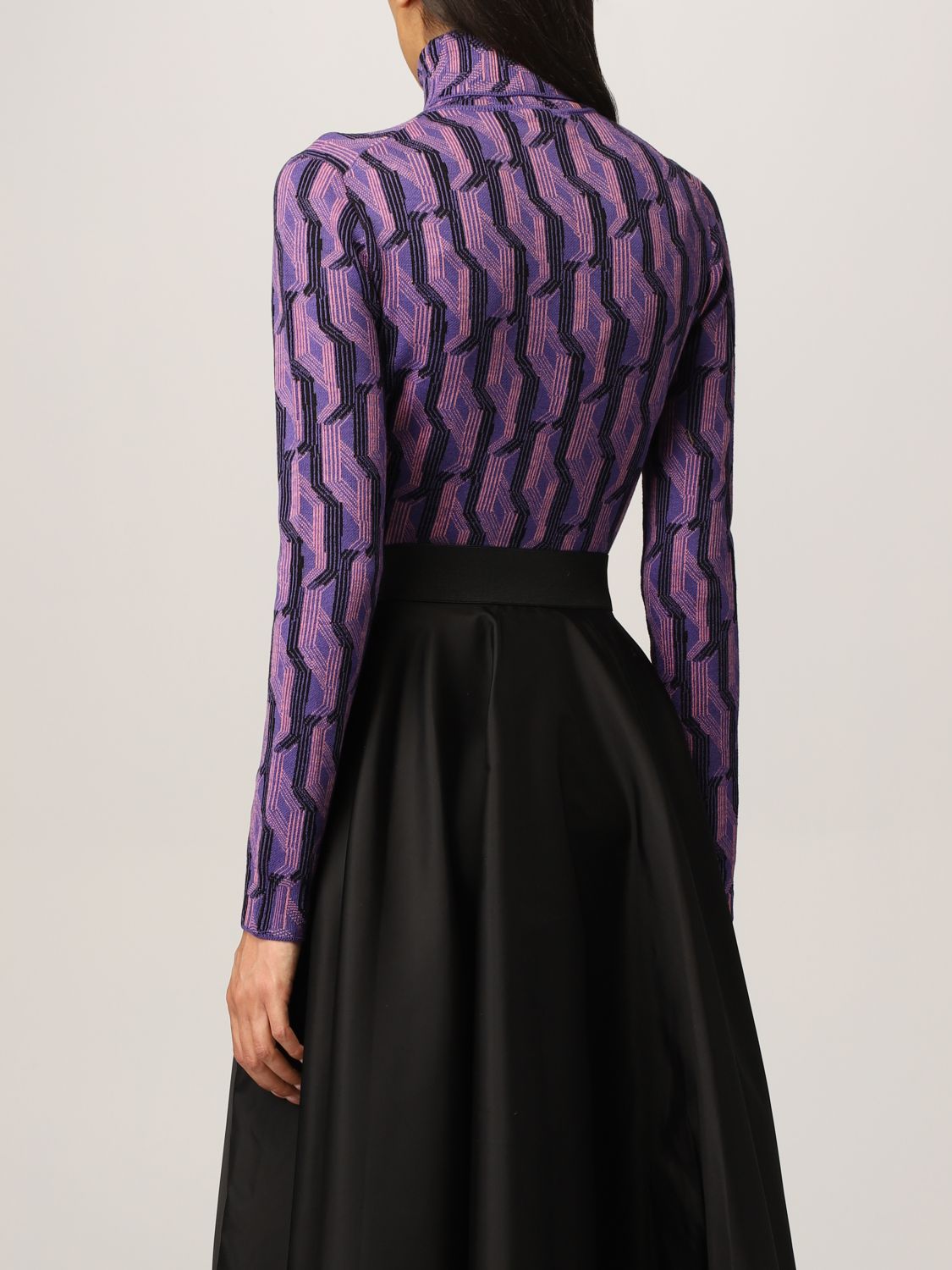 Jersey Prada: Jersey de cuello alto de Prada en lana virgen estampada violeta 3