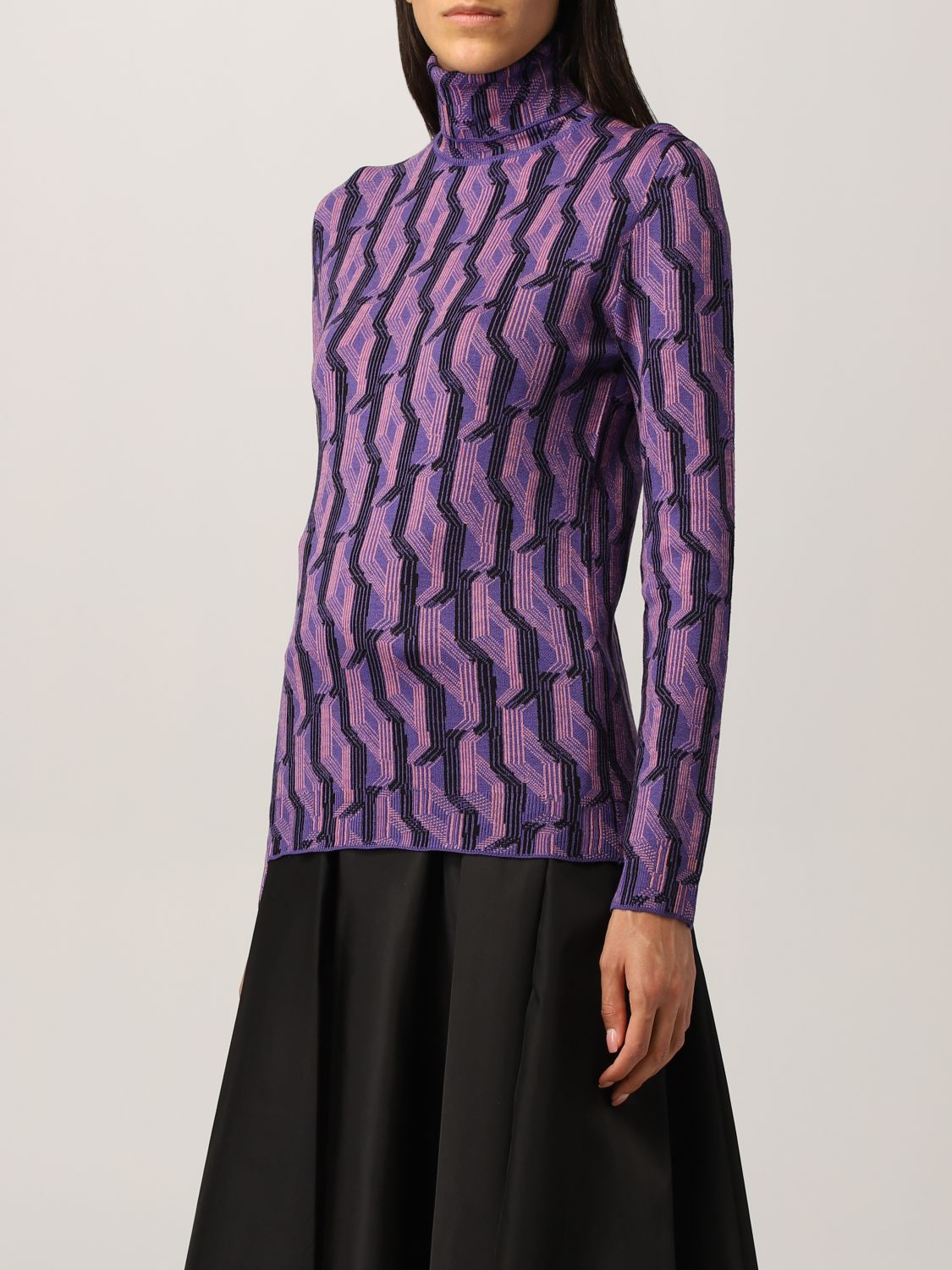 Jersey Prada: Jersey de cuello alto de Prada en lana virgen estampada violeta 4