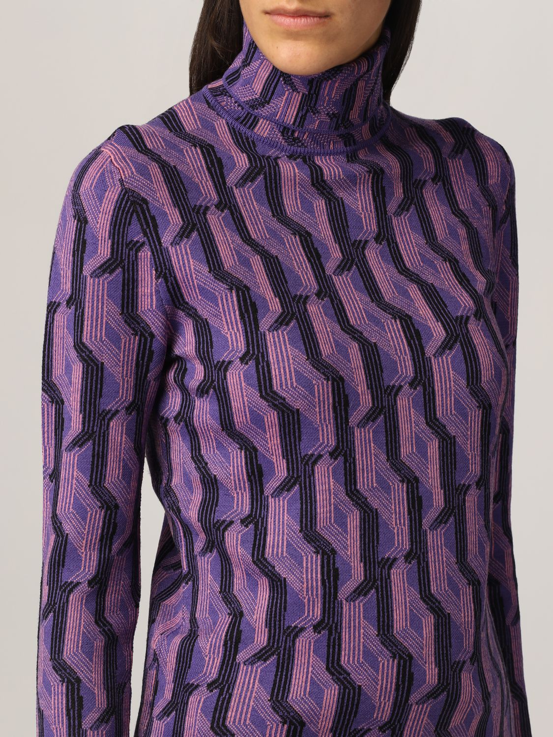 Jersey Prada: Jersey de cuello alto de Prada en lana virgen estampada violeta 5