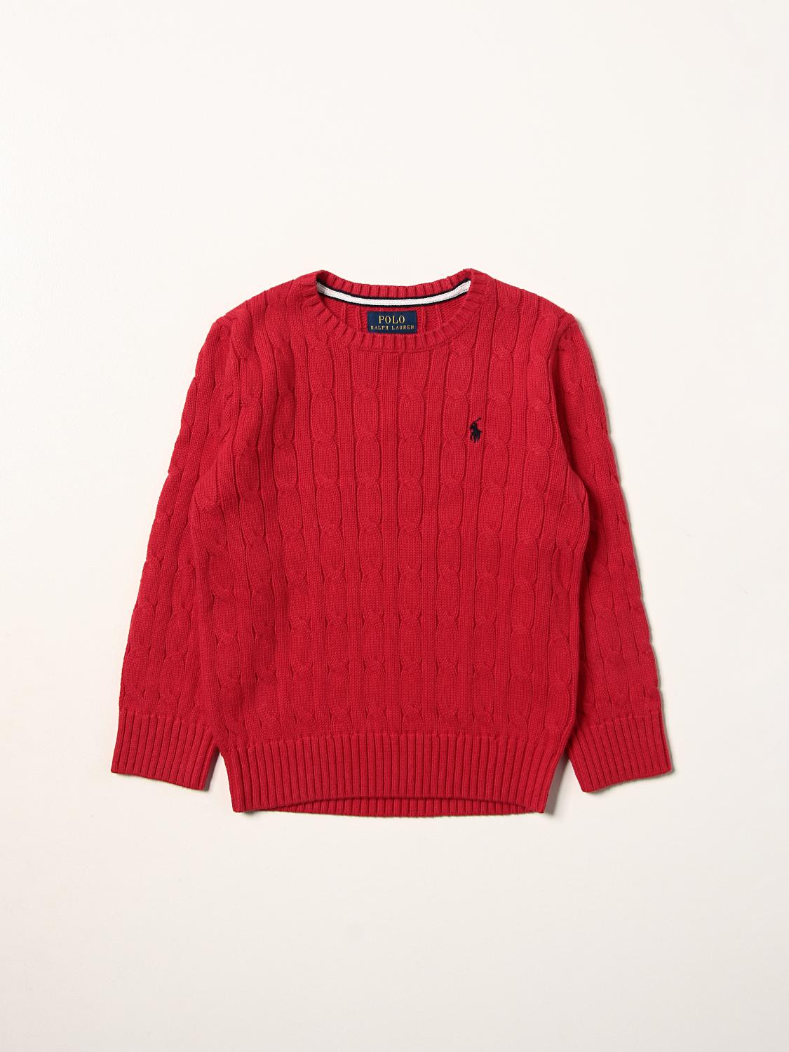 red polo cable knit sweater